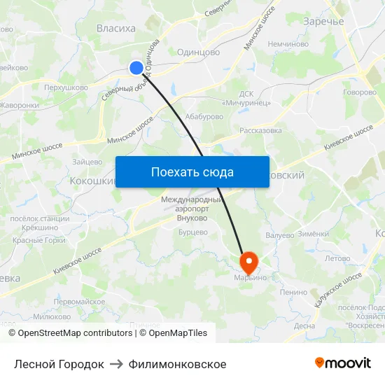 Лесной Городок to Филимонковское map