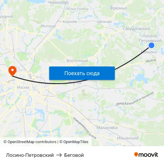 Лосино-Петровский to Беговой map