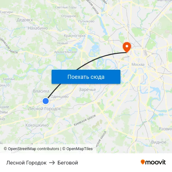 Лесной Городок to Беговой map