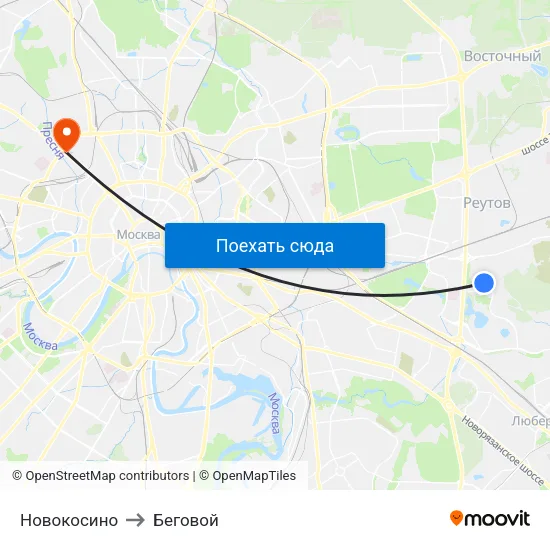 Новокосино to Беговой map