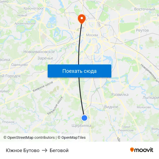 Южное Бутово to Беговой map