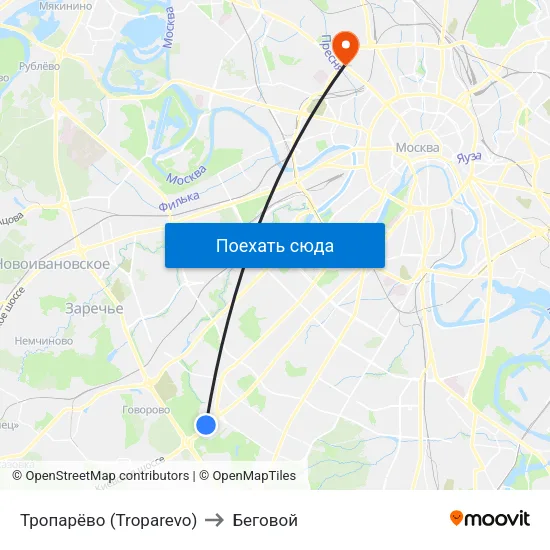 Тропарёво (Troparevo) to Беговой map