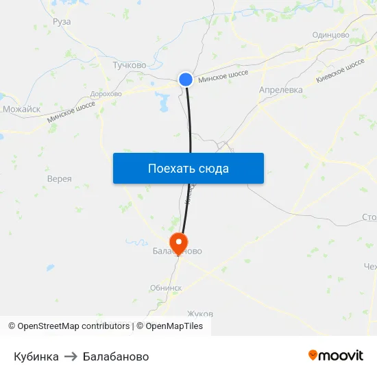 Кубинка to Балабаново map