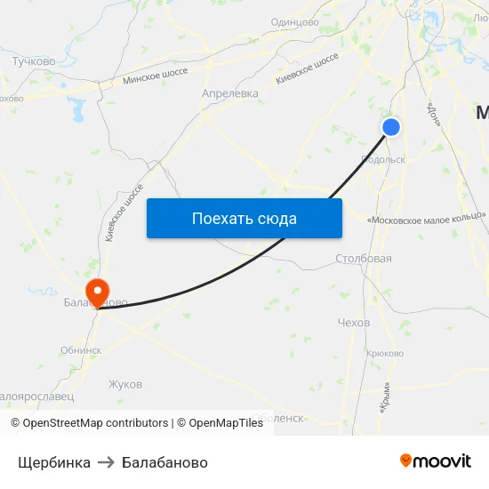 Щербинка to Балабаново map