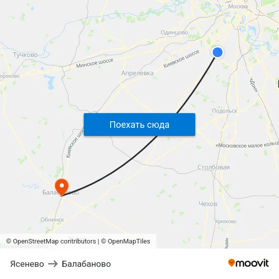 Ясенево to Балабаново map