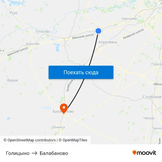 Голицыно to Балабаново map