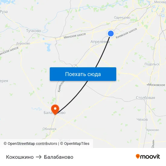 Кокошкино to Балабаново map