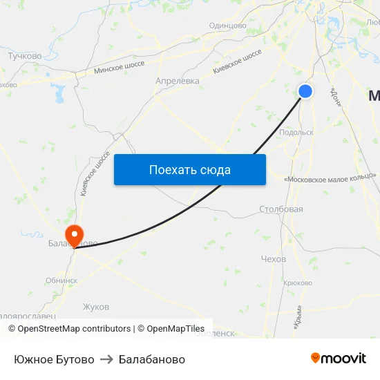 Южное Бутово to Балабаново map