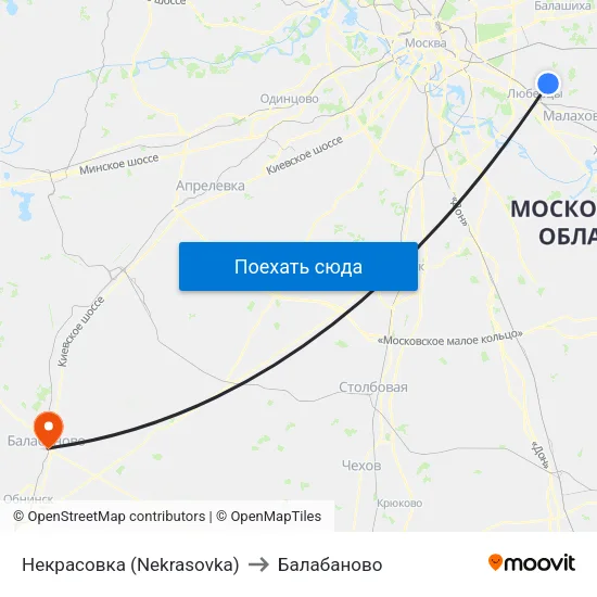 Некрасовка (Nekrasovka) to Балабаново map