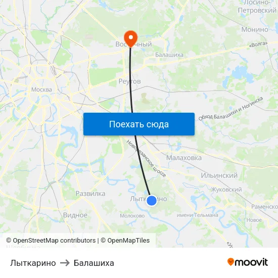 Лыткарино to Балашиха map
