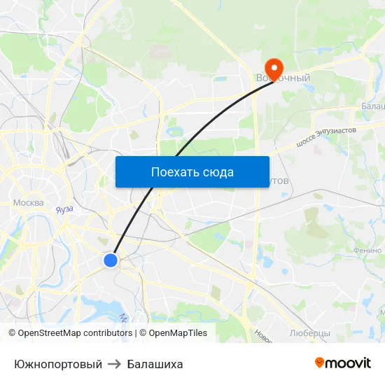 Южнопортовый to Балашиха map