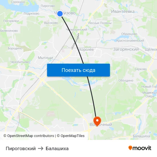 Пироговский to Балашиха map