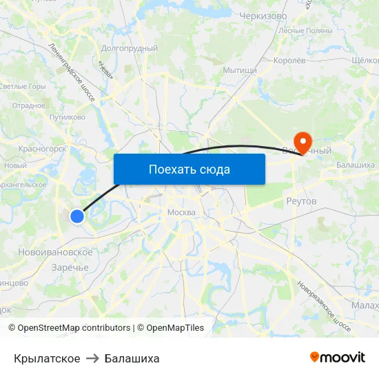 Крылатское to Балашиха map
