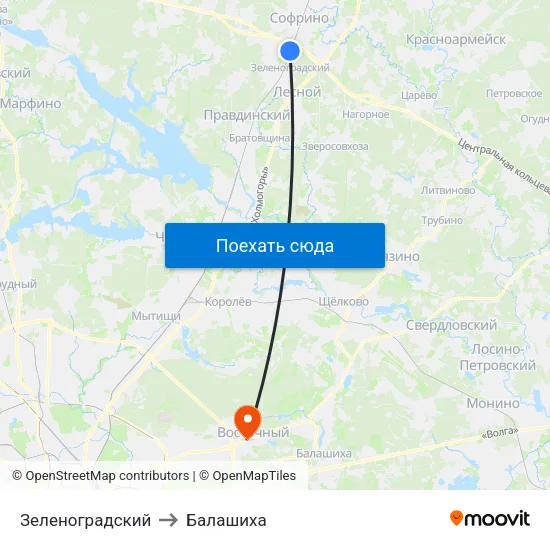 Зеленоградский to Балашиха map