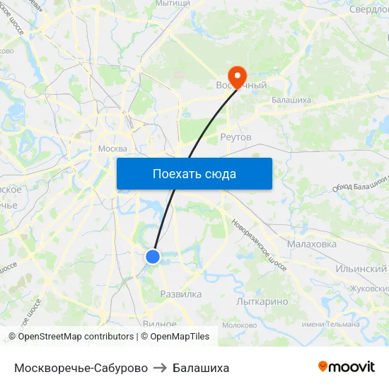 Москворечье-Сабурово to Балашиха map