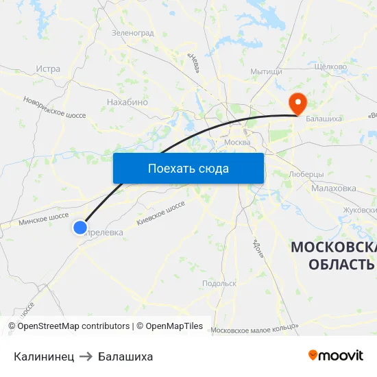 Калининец to Балашиха map