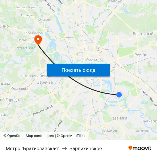 Метро "Братиславская" to Барвихинское map