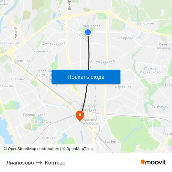 Лианозово to Коптево map