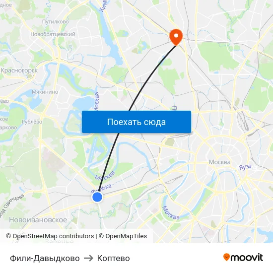 Фили-Давыдково to Коптево map