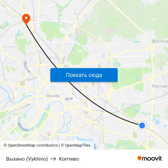 Выхино (Vykhino) to Коптево map