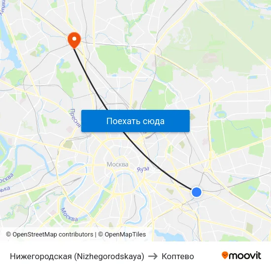 Нижегородская (Nizhegorodskaya) to Коптево map