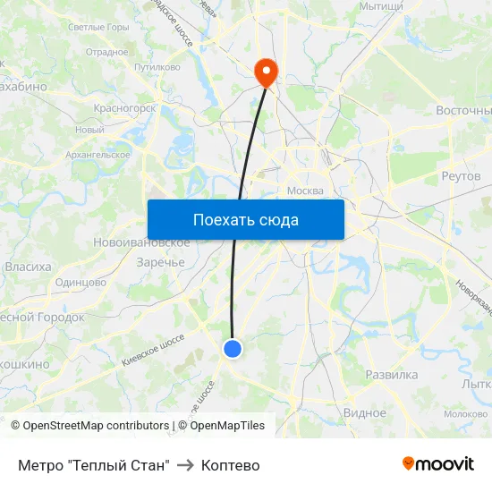 Метро "Теплый Стан" to Коптево map