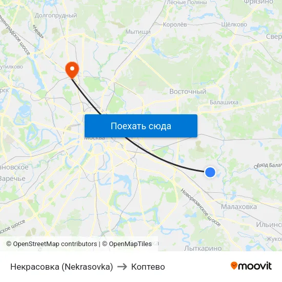 Некрасовка (Nekrasovka) to Коптево map