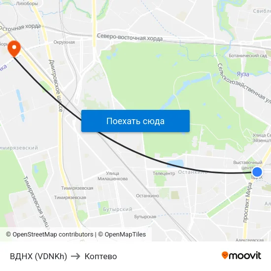 ВДНХ (VDNKh) to Коптево map