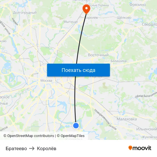Братеево to Королёв map