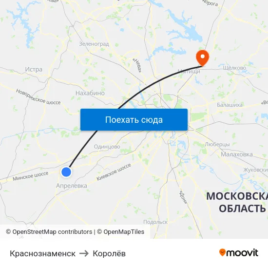 Краснознаменск to Королёв map