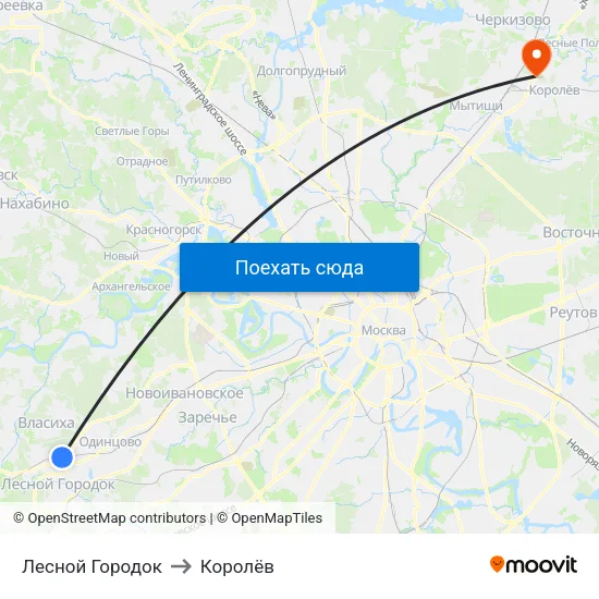 Лесной Городок to Королёв map