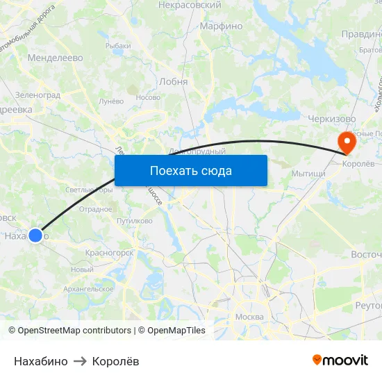 Нахабино to Королёв map