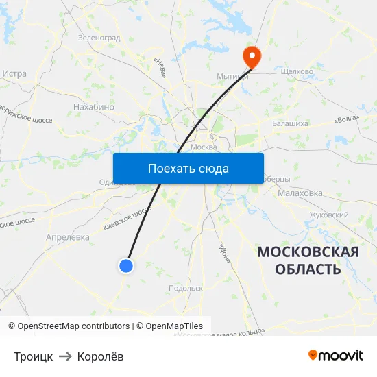 Троицк to Королёв map