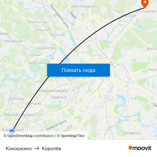 Кокошкино to Королёв map