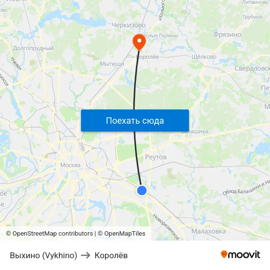 Выхино (Vykhino) to Королёв map