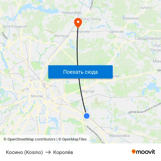 Косино (Kosino) to Королёв map