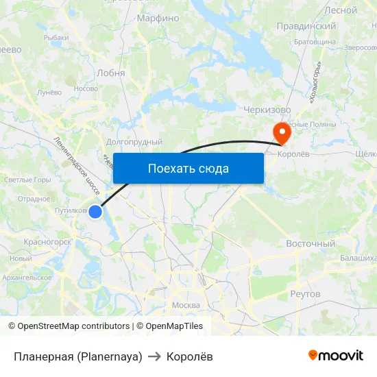 Планерная (Planernaya) to Королёв map