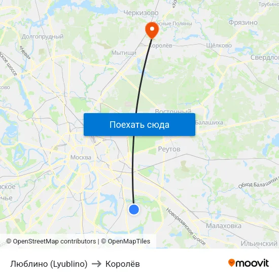 Люблино (Lyublino) to Королёв map