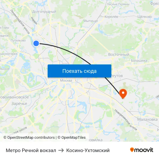 Метро Речной вокзал to Косино-Ухтомский map