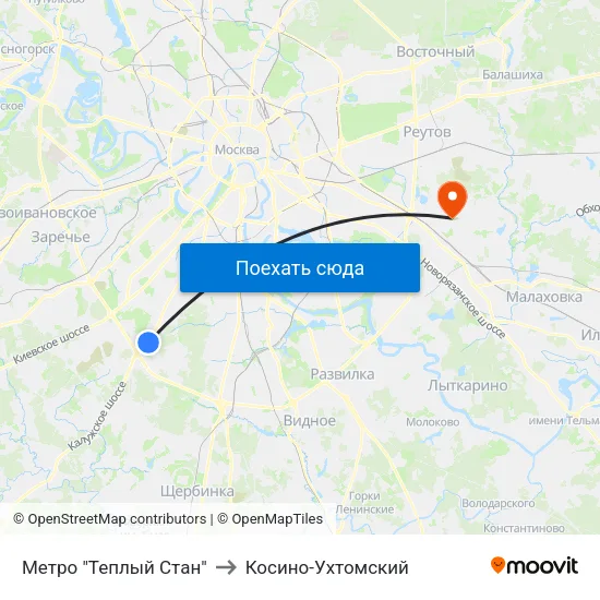 Метро "Теплый Стан" to Косино-Ухтомский map