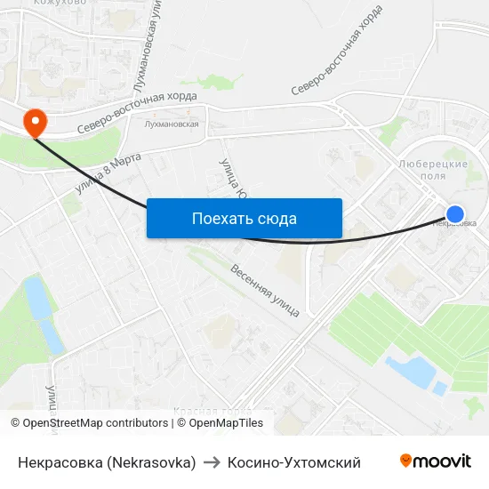 Некрасовка (Nekrasovka) to Косино-Ухтомский map