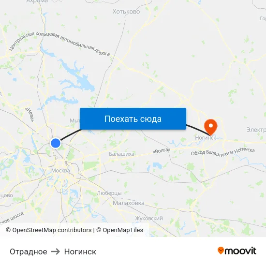 Отрадное to Ногинск map