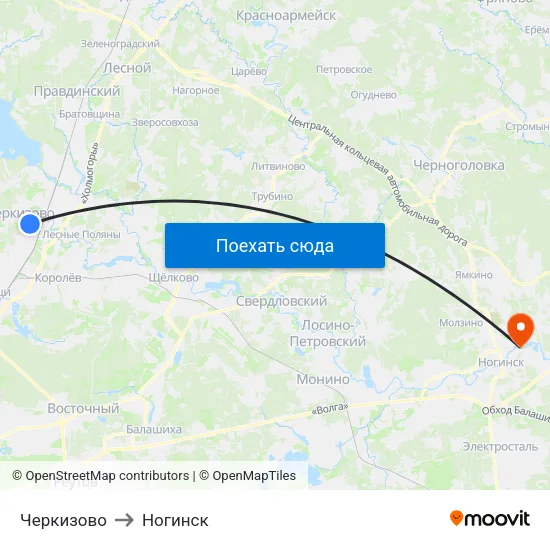 Черкизово to Ногинск map