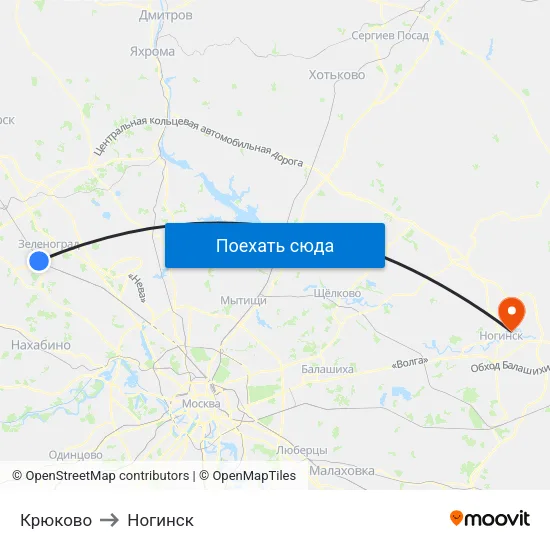 Крюково to Ногинск map