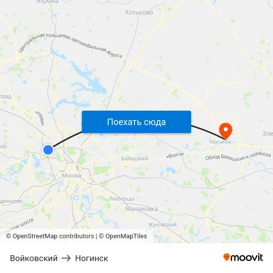 Войковский to Ногинск map