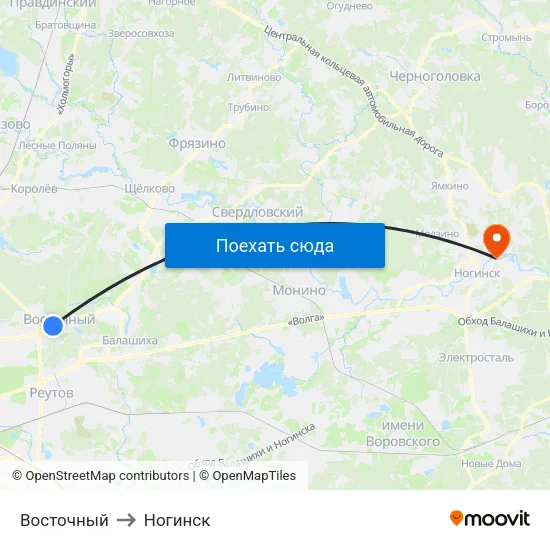 Восточный to Ногинск map