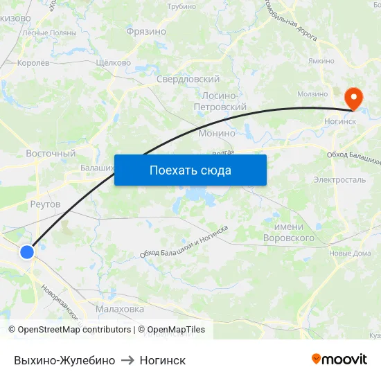 Выхино-Жулебино to Ногинск map