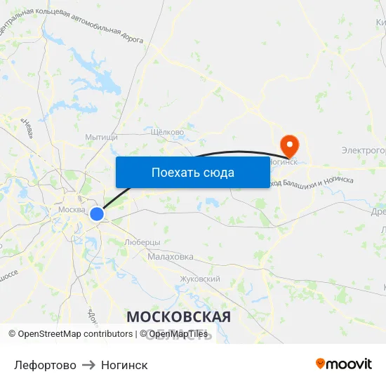 Лефортово to Ногинск map