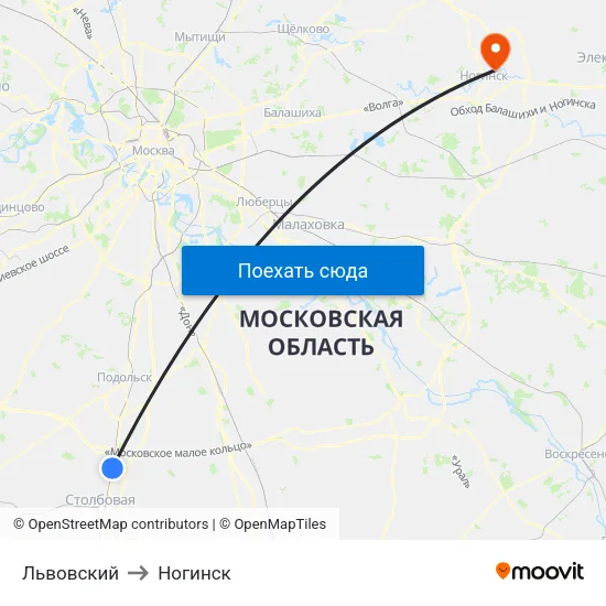 Львовский to Ногинск map