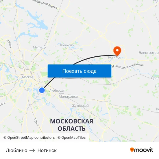 Люблино to Ногинск map